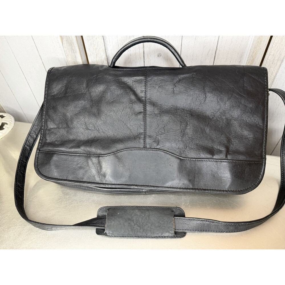 Vintage Wilsons Leather Messenger Bag Briefcase Handle Shoulder Strap Black